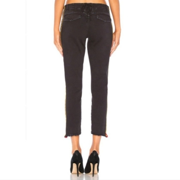 Pam & Gela Racing Stripe Raw Angled Hem Straight Leg Jeans - Picture 2 of 10